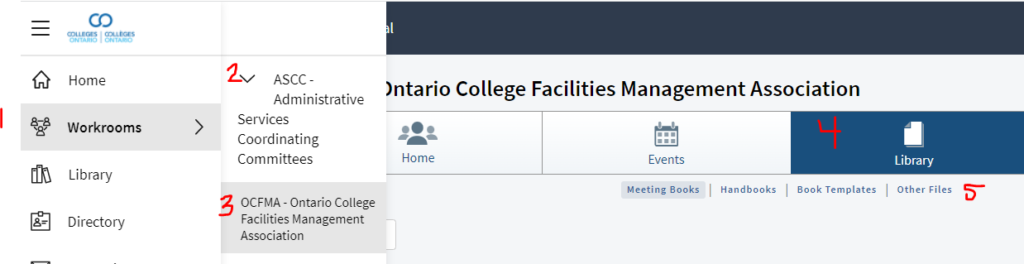 Screenshot: How to navigate to the OCFMA Library